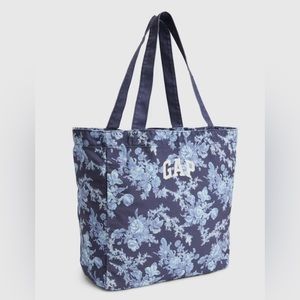 LoveShackFancy Navy Tote with Light Blue Floral Print